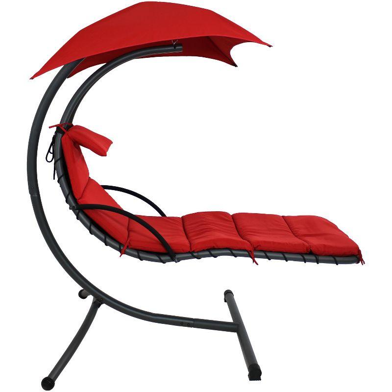 Sunnydaze Outdoor Hanging Chaise Floating Lounge Chair with Canopy Umbrella and Arc Stand, Burnt Orange