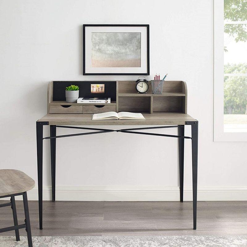 Walker Edison Furniture Company Industrial Secretary Desk with Hutch, Grey Wash, 42in