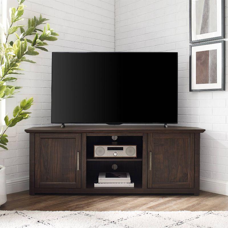 Dark Walnut 58'' Corner TV Stand with Cabinets