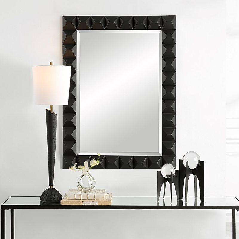 Matte Black Studded Rectangular Wood Mirror