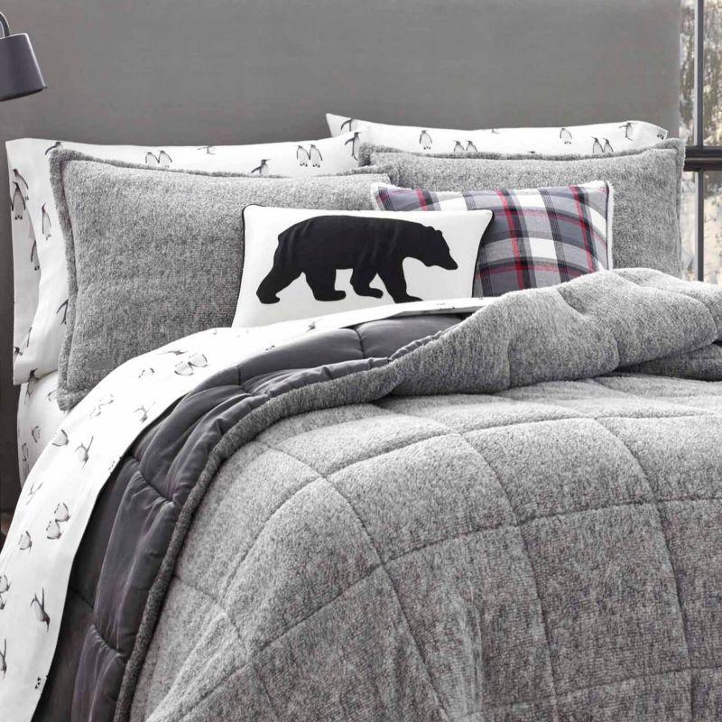 Full Gray Reversible Cotton Down Alternative Comforter Set