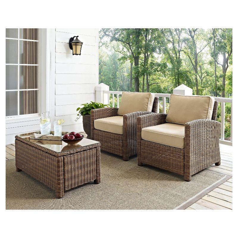 Bradenton Weathered Brown Outdoor Wicker Armchair Set with Sand Cushions