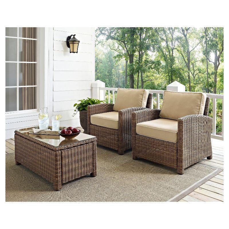 Crosley Bradenton 2 Piece Outdoor Wicker Seating Set with Sand Cushions: Steel Frame, UV-Resistant