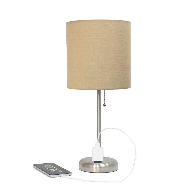 Simple Designs Stick Lamp with Charging Outlet and Fabric Shade Tan