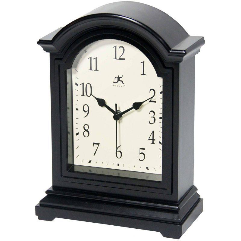 9" Antique Tabletop Clock Black - Infinity Instruments: Modern Analog Mantel Clock, Beige Face, Plastic Housing