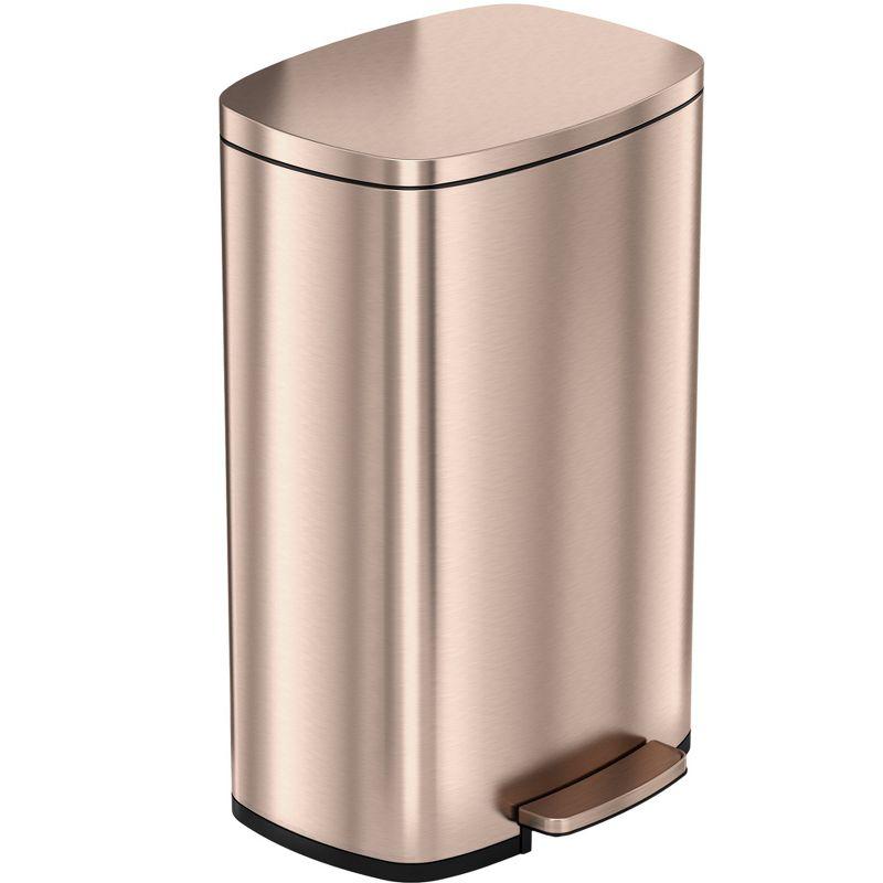 iTouchless SoftStep Step Pedal Kitchen Trash Can with AbsorbX Odor Filter and Removable Inner Bucket 13.2 Gallon Rose Gold Stainless Steel