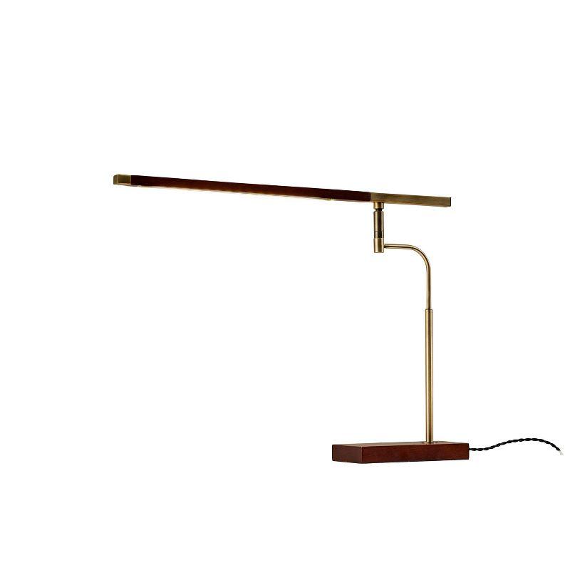 Walnut and Antique Brass Adjustable LED Desk Lamp with USB Port