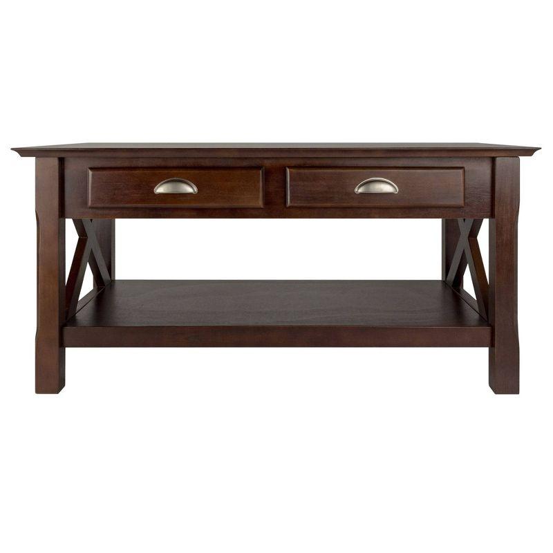 Brown Rectangular Wood Coffee Table with Storage Drawers