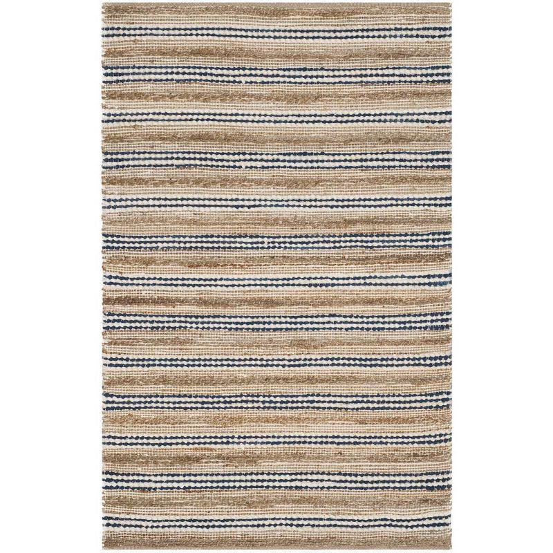 Cape Cod Natural and Blue Handwoven Cotton Area Rug, 5' x 8'