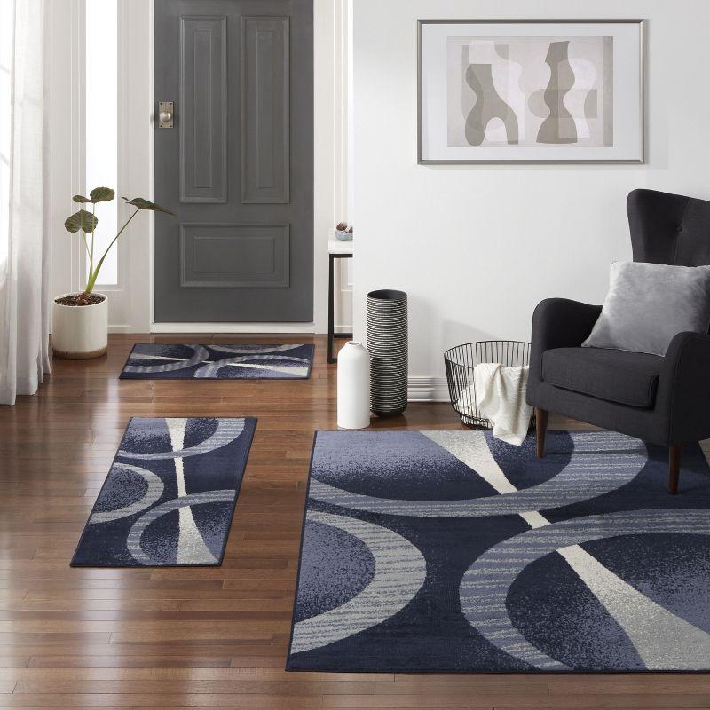 Home Dynamix Ariana Arcata Contemporary Bold Abstract Graphic Area Rug, Navy Blue/Grey, 3-Piece Set