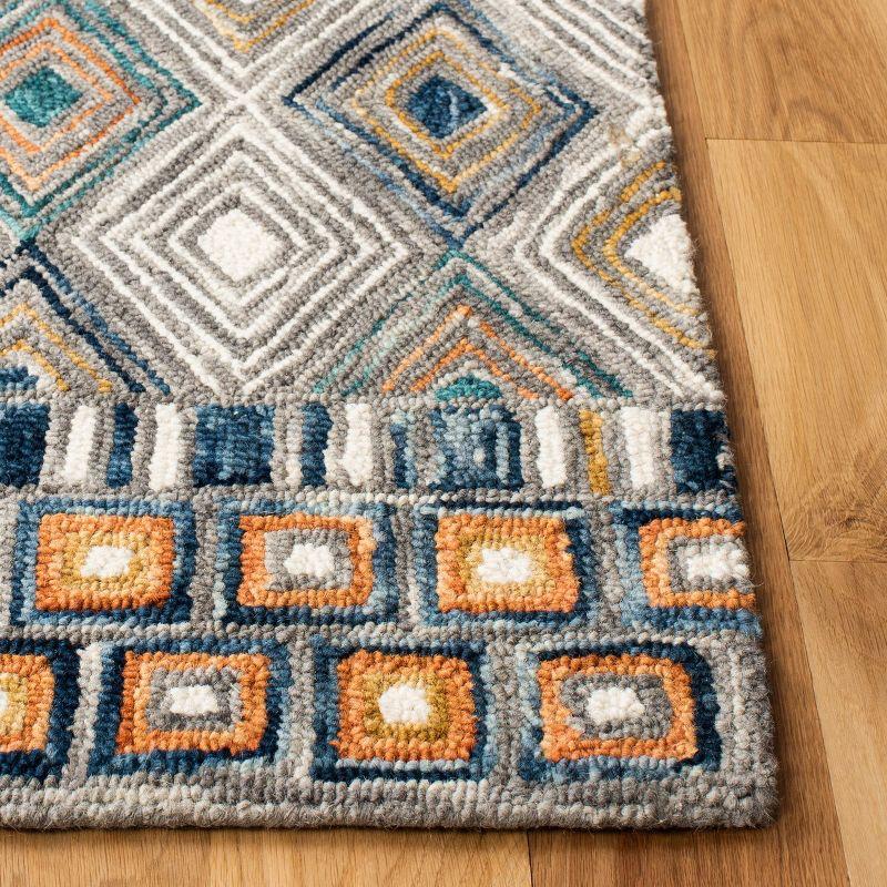 Handmade Tufted Blue Geometric Wool Runner Rug - 27"x7"