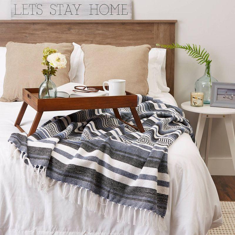 50"x60" Farmhouse Striped Throw Blanket Blue - Design Imports: Cozy Cotton, Machine Washable