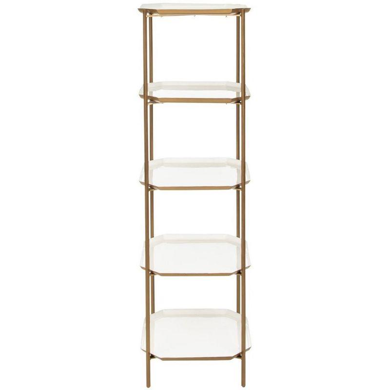 Contemporary White and Brass 5-Tier Etagere Bookshelf