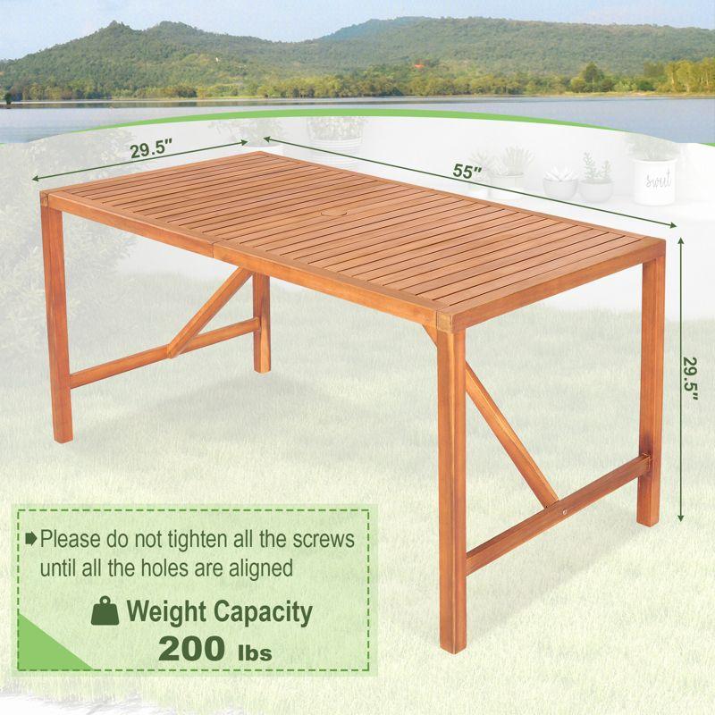 Tangkula Rectangular Acacia Wood Dining Table 4-6 Person Patio 2" Umbrella Hole Natural