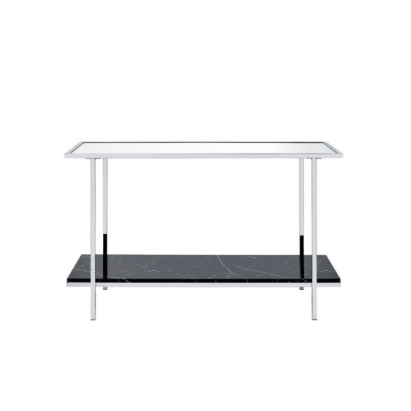 Angwin Console Table Mirrored Faux Marble/Chrome - Acme Furniture: Elegant Living Room Furniture with Fixed Shelf