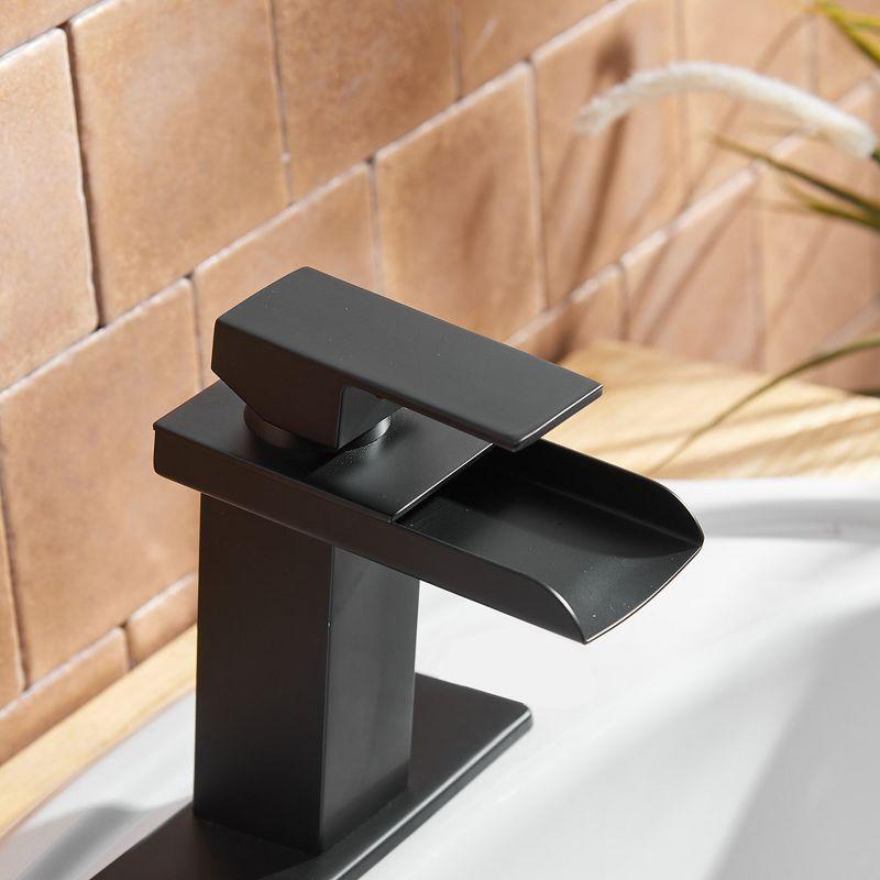 BWE Waterfall Single Hole Single-Handle Low-Arc Bathroom Faucet With Drain Assembly in Matte Black