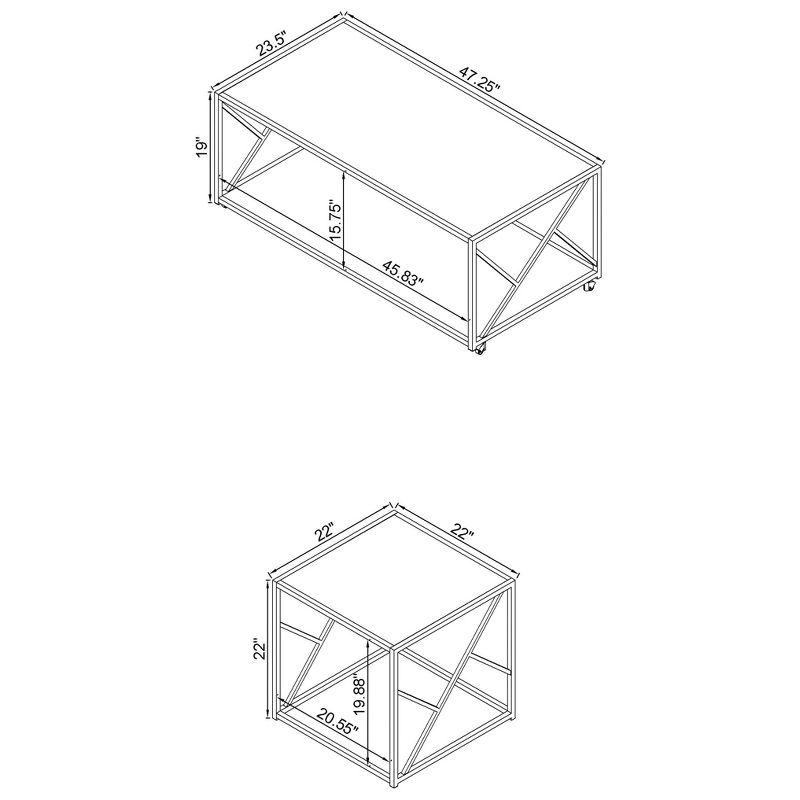 Provins Silver Rectangular Mirrored 3-Piece Occasional Table Set