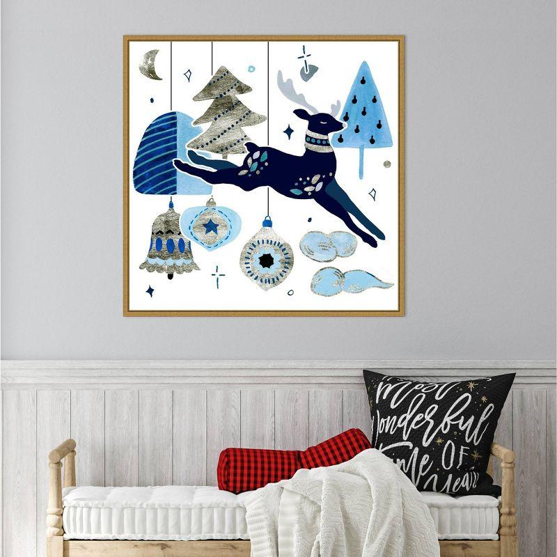 Goodnight Reindeer Blue and Silver 30"x30" Canvas Wall Art