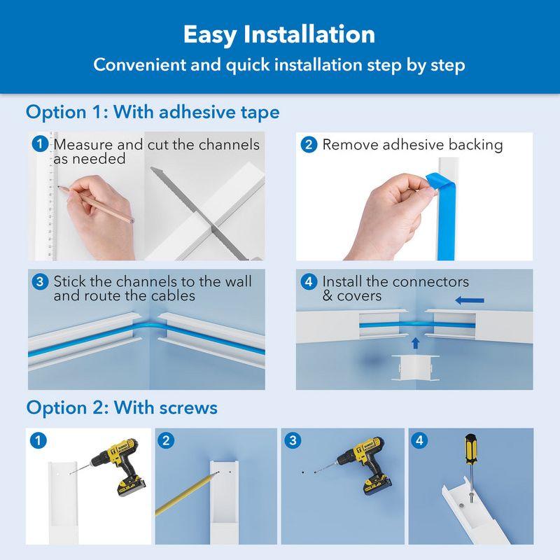 Mount-It! TV Cord Hider Cable Management Raceway Kit, Wall Cable Concealer Kit, Cable Cover Channels, TV Cable Hider, Paintable Wire Covers, White