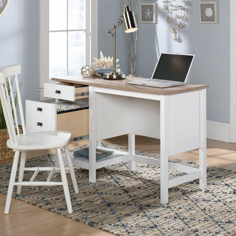 Soft White Coastal Home Office Desk with Lintel Oak Accent