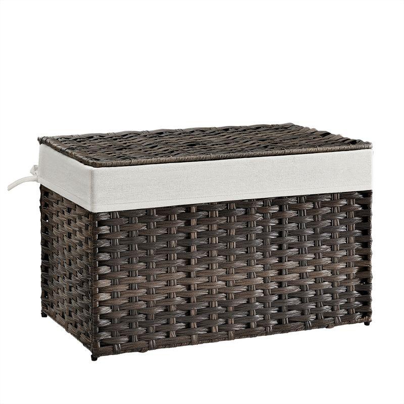 SONGMICS Storage Basket with Lid, 27.7 Gallon (105L) Storage Bin, Woven Blanket Storage Basket with Handles, Foldable, Removable Liner Brown