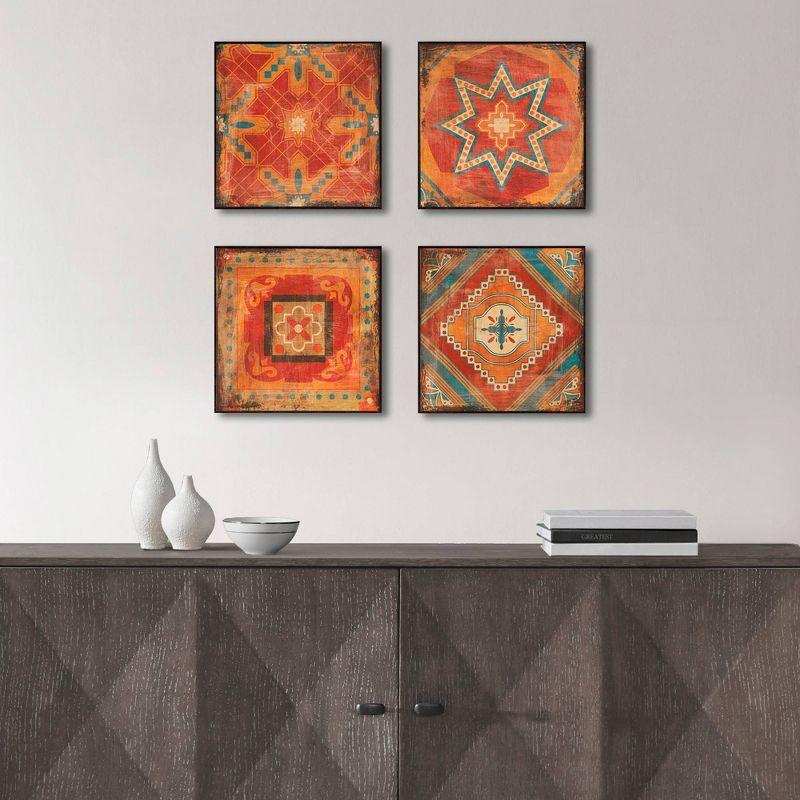 (Set of 4) 15" Square Moroccan Tile Gel Coat Deco Box Red: Madison Park Wall Art, Modern Abstract Geometric, MDF & Plastic