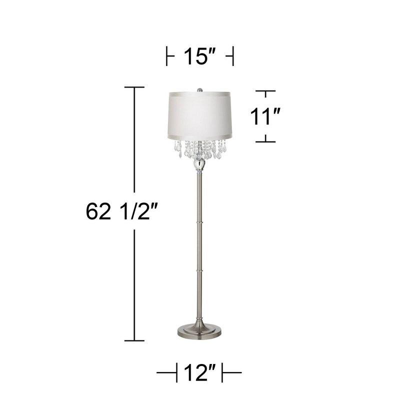 360 Lighting Modern Floor Lamp Standing 60 1/2" Tall Satin Steel Silver Crystal Off White Fabric Drum Shade for Living Room Bedroom Office House Home