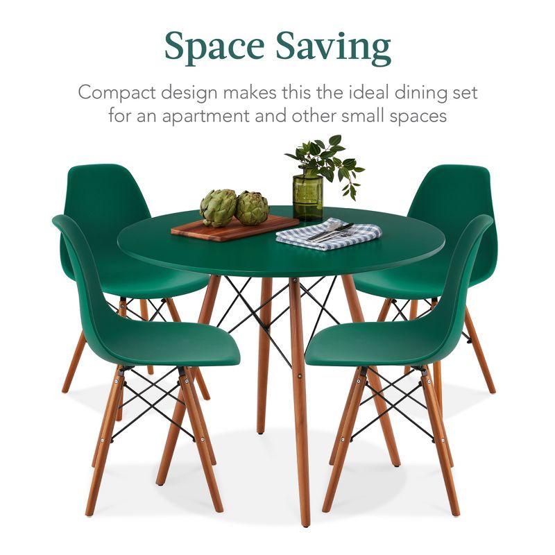 Best Choice Products 5-Piece Compact Mid-Century Modern Dining Set w/ 4 Chairs, Wooden Legs - Dark Green/Walnut