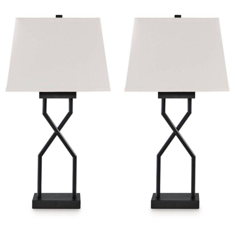 Signature Design by Ashley (Set of 2) Brookthrone Table Lamps Black/Gray: Modern Design, USB Ports, 3-Way Switch