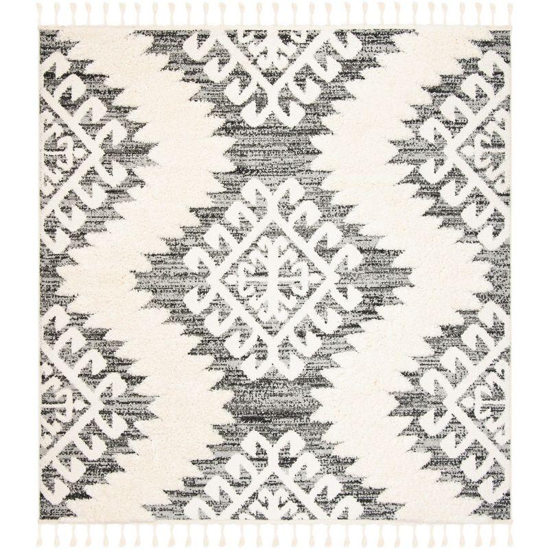 Moroccan Tassel Shag MTS652 Power Loomed Indoor Accent Rug - Ivory/Grey - 3'x3' - Safavieh