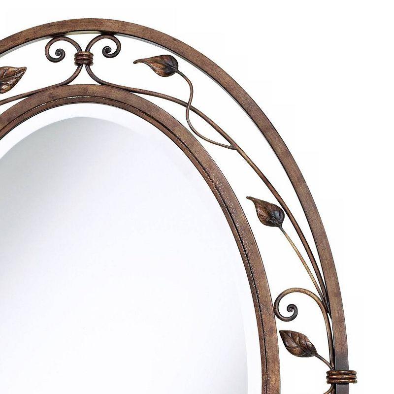 Franklin Iron Works Eden Oval Vanity Wall Mirror Vintage Rustic Beveled French Bronze Flower Vine Open Metal Frame 24" Wide for Bathroom Bedroom House