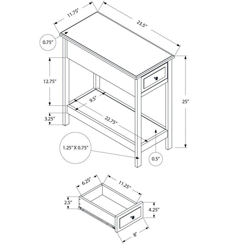 Monarch Specialties Accent Table 2 Tier End Side Table Narrow Nightstand Bedroom Storage Drawer Lamp Brown Veneer Transitional