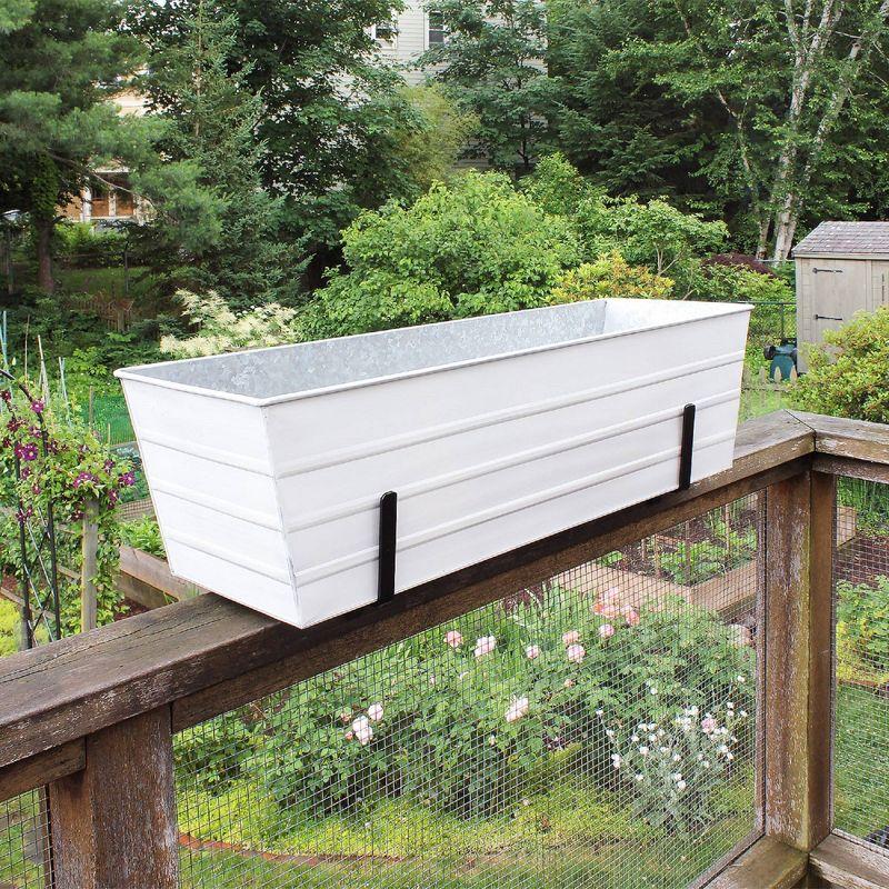 35.25" Large Galvanized Steel Rectangular Box Planter with Brackets for 2 x 6 Railings Cape Cod White - ACHLA Designs