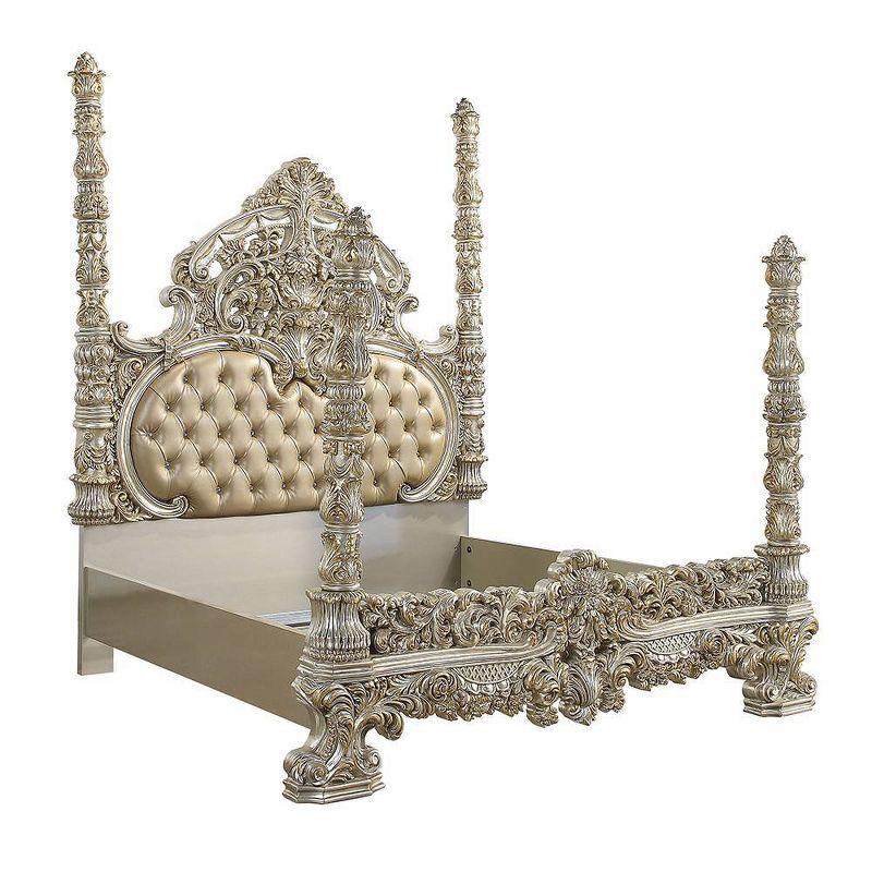 96" Eastern King Bed Danae Bed Synthetic Leather, Champagne and Gold Finish - Acme Furniture: Tufted, Camelback Headboard, Faux Leather