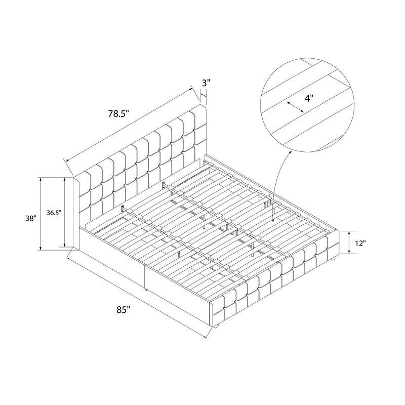 Elizabeth King Black Velvet Upholstered Storage Platform Bed