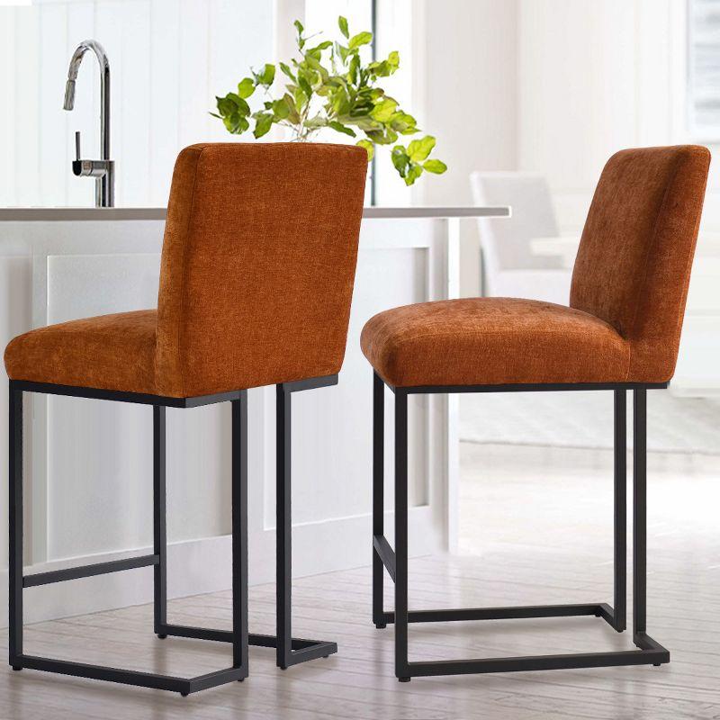 Set of 2 Upholstered Counter Height Bar Stools, 25" Armless Fabric Seat with Black Metal Sled Legs for Kitchen Island & Home Bar-Maison Boucle