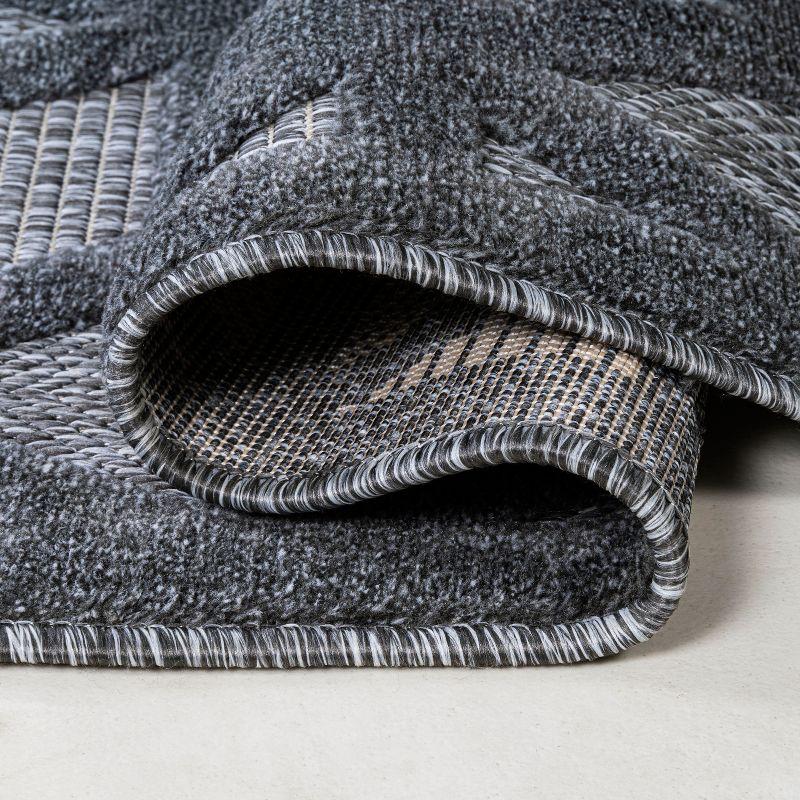5' x 5' Talaia Neutral Geometric Indoor/Outdoor Area Rug, Dark Gray - JONATHAN Y