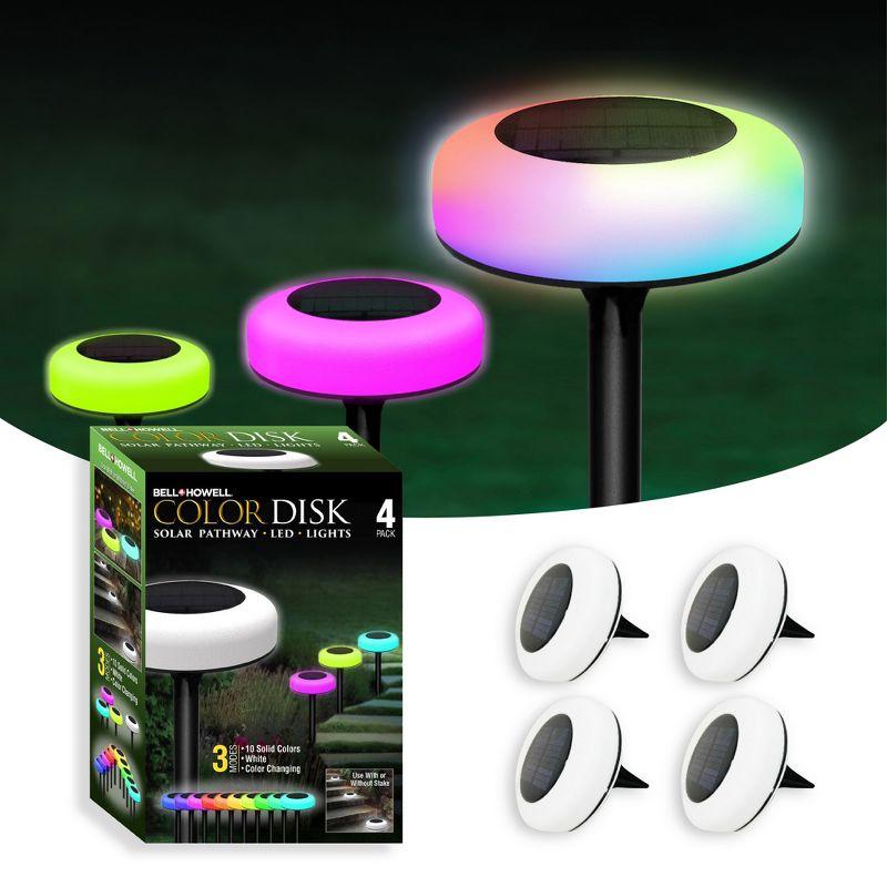 Bell+Howell Color Changing Outdoor Solar Powered Garden Disk Lights, Wireless Auto On/off Lights