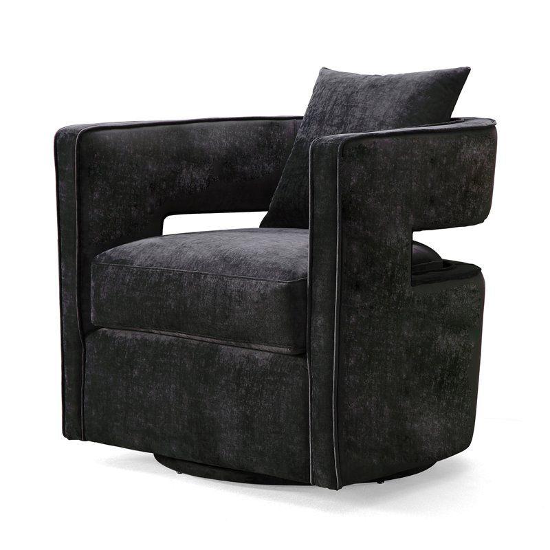 30'' Contemporary Black Velvet Swivel Accent Chair