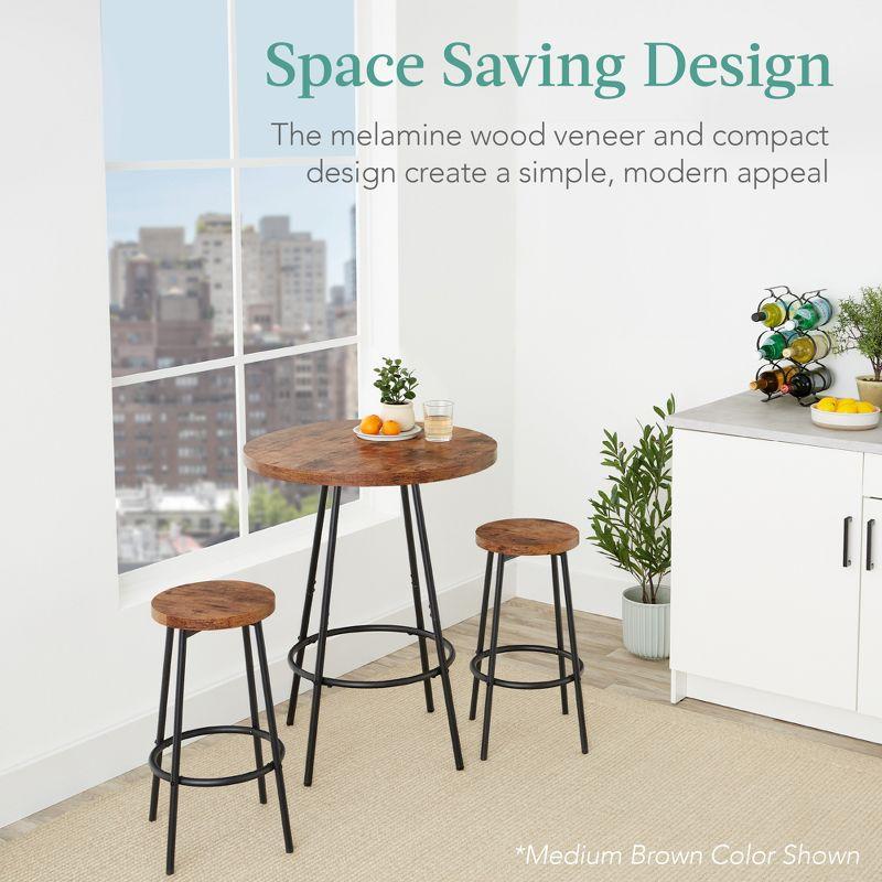17 Stories Sevon 3-Piece Bistro Set, Modern Round Counter Height Dining Set w/ 2 Stools, Metal Frame