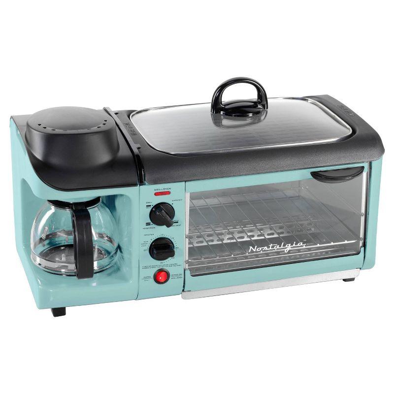 Nostalgia Electrics Retro 3-in-1 Family Size Griddle Aqua: Breakfast Station with Coffee Maker & Toaster, Ceramic Surface