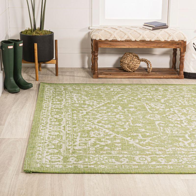 8' x 10' Malta Bohemian Styled Medallion Textured Weave Indoor/Outdoor Area Rug, Green/Cream - JONATHAN Y