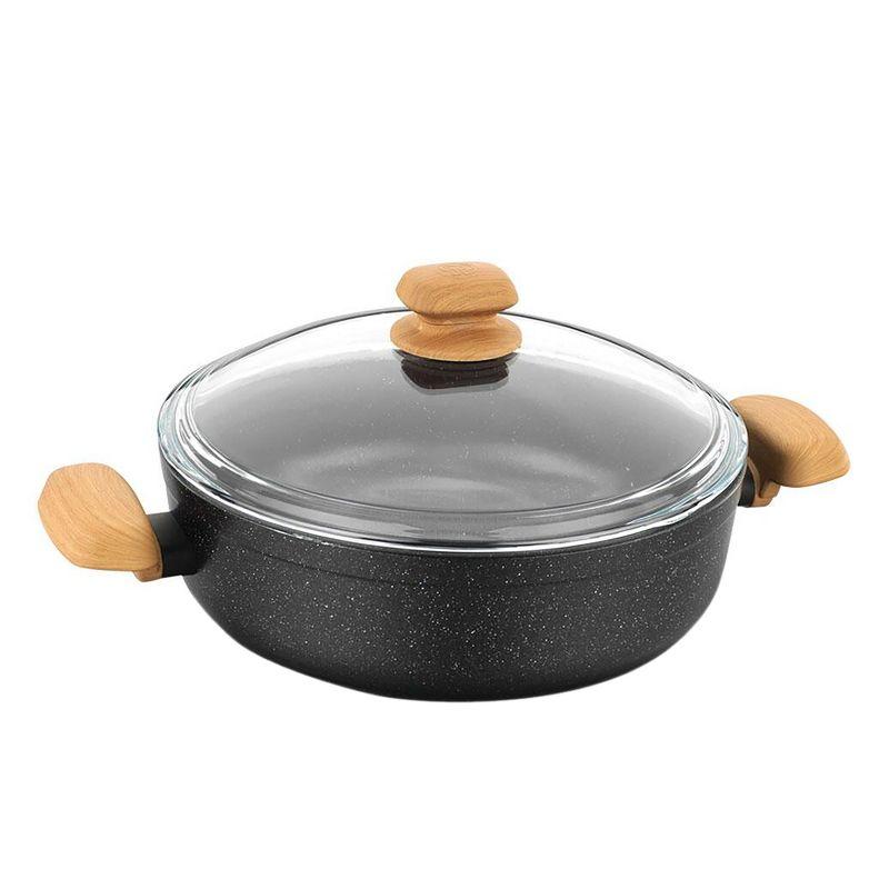 Montana 4 Liter Black Aluminum Nonstick Casserole Dish with Lid and Faux Wood Handles