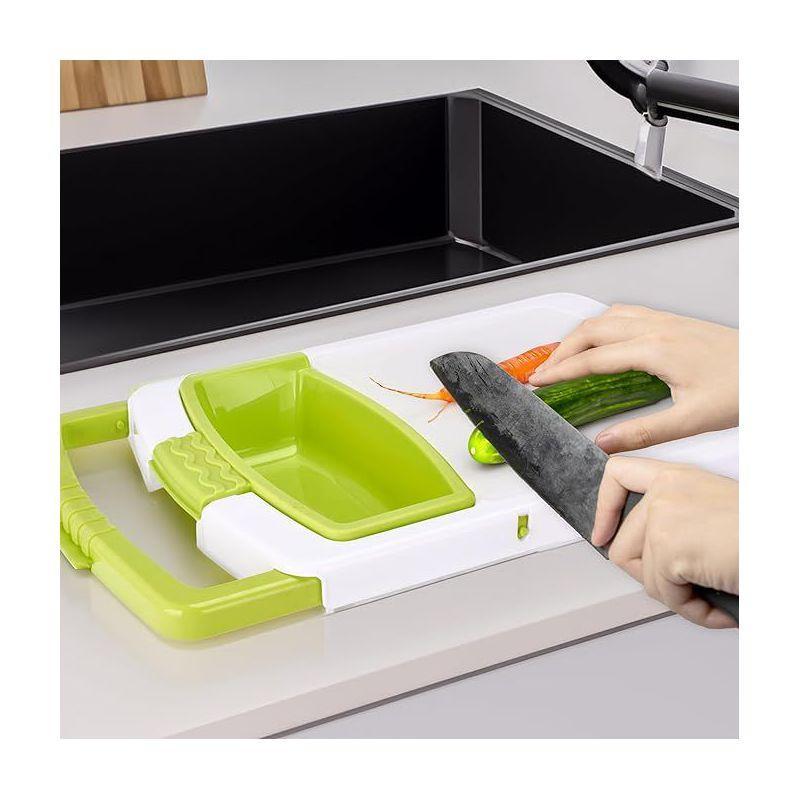 Vdomus 3.4"Hx16"Lx18.9"W Cutting Board with Colander and Basket Accessories, Green