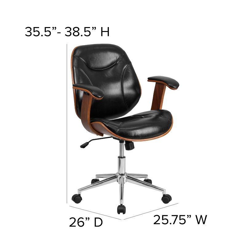 Flash Furniture Tansia Mid-Back Black LeatherSoft Executive Ergonomic Wood Swivel Office Chair with Arms