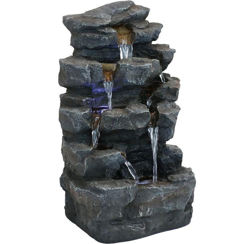 Gray Polyresin 24" Outdoor Water Fountain with LED Lights