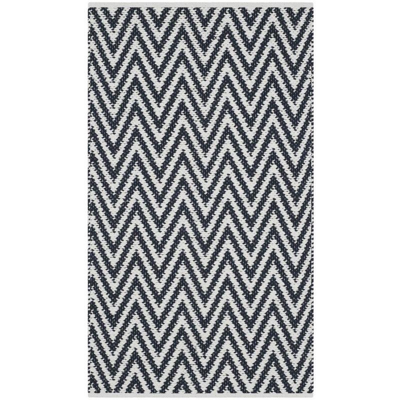 Handmade Black and Ivory Flat Woven Cotton Rug