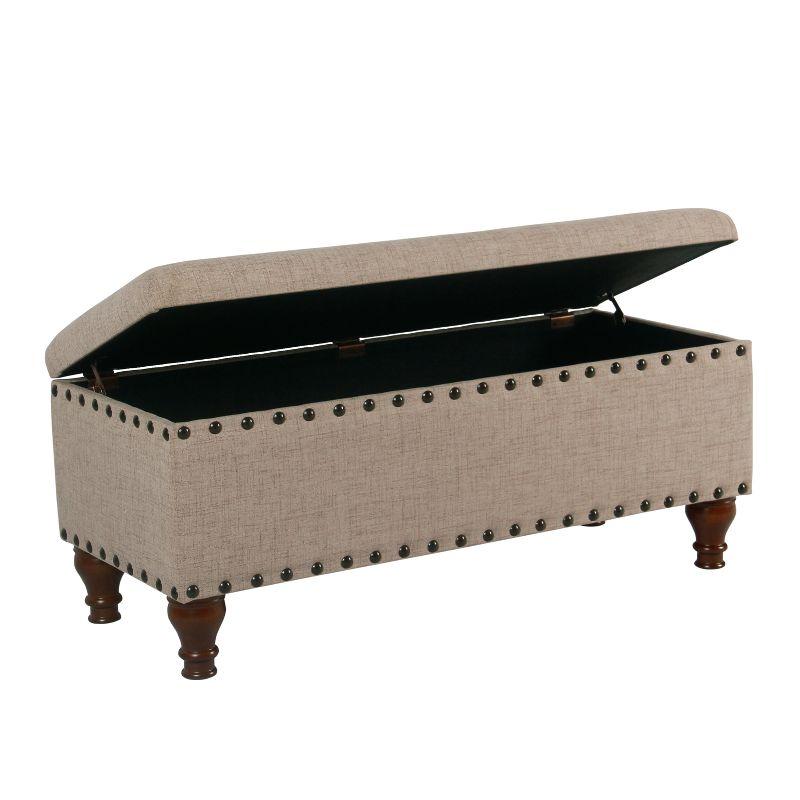 Large Storage Bench with Nailhead Trim Tan - HomePop: Upholstered Ottoman, Bedroom Accent Furniture, Foam Cushioned Seating