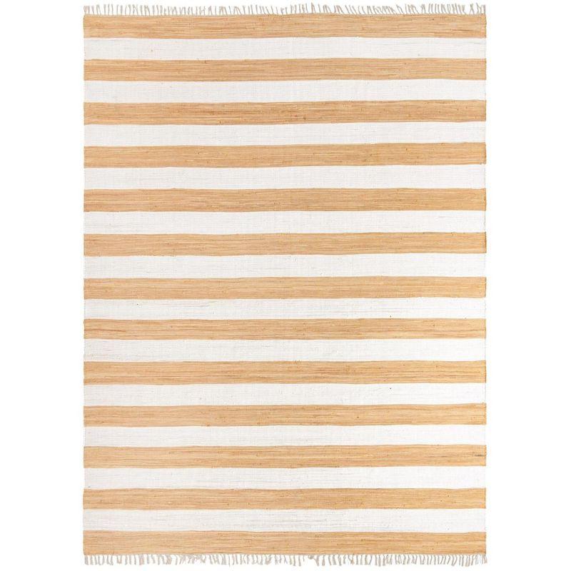 Unique Loom Chindi Rag Collection Area Rug - Striped (12' 2" x 16' 1" Rectangle Beige/Ivory)