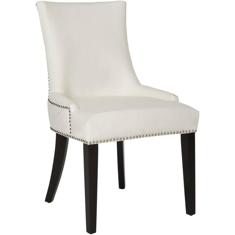 Elegant White Leather Upholstered Side Chair with Birch Wood Legs